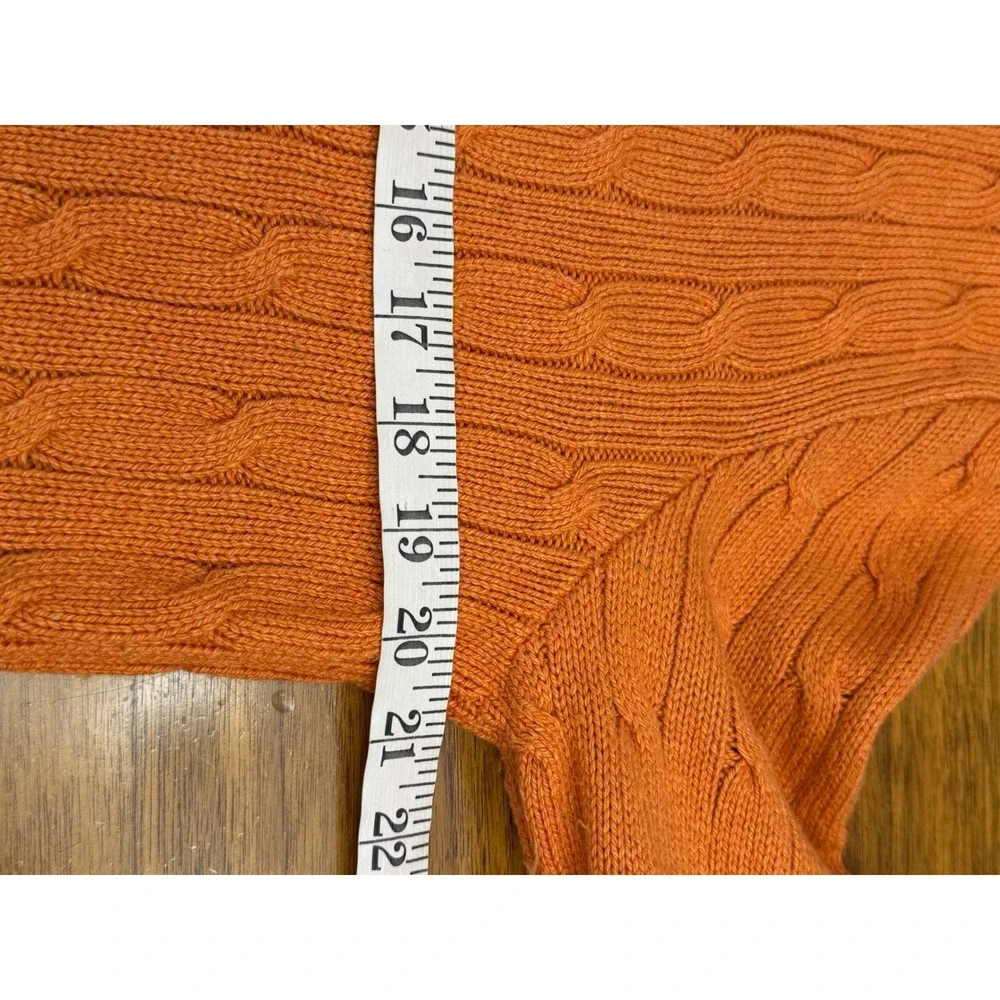 VTG Polo Ralph Lauren Orange 100% Silk Cable Knit V-Neck Sweater Mens Medium